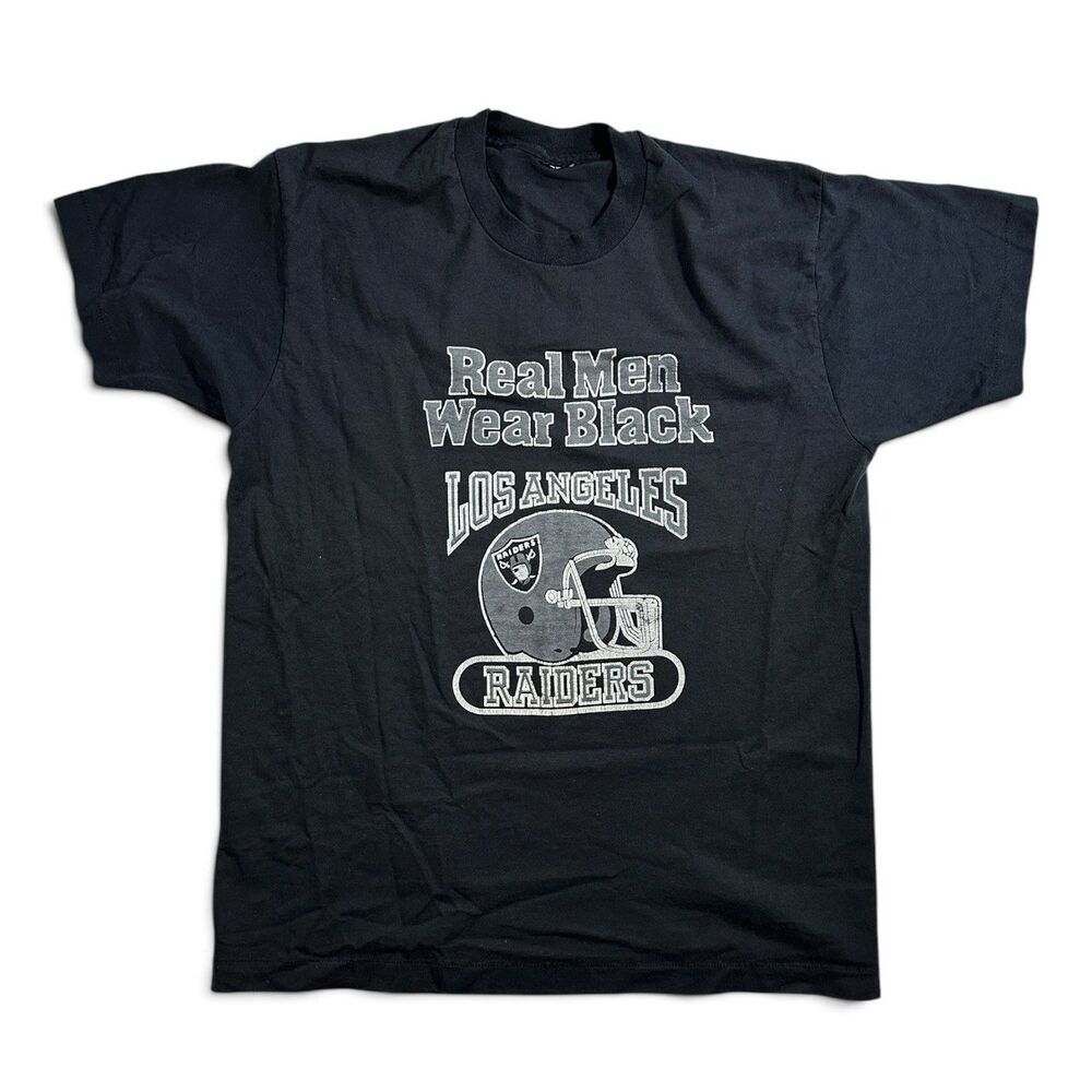 Vintage Large Los Angeles Raiders Real Men Wear Black T-Shirt Single-Stitch
